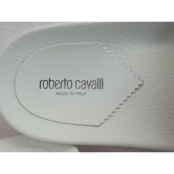 ROBERTO CAVALLI WHITE LEATHER SNAKE MEDALLION LOGO STUDS SANDAL 42.5 / 9.5 ITALY - Picture 8 of 12